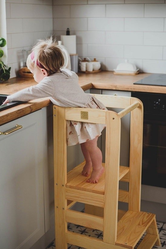 Tour d'apprentissage en Bois, Tour d'observation pour Enfants, Marchepied  pour bébé avec Tableau Noir- Blanc