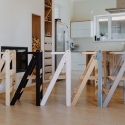 tour d'apprentissage a partir de quel age cinq Tours Montessori pliable noire bois blanche grise pliable